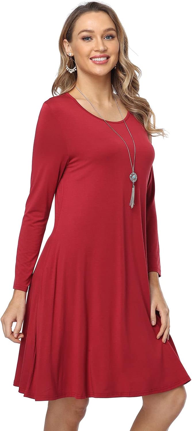 Women's Casual Long Sleeve T-Shirt Dress Knee Length Loose Dresses Flowy Swing Dress with Pockets - Image 6