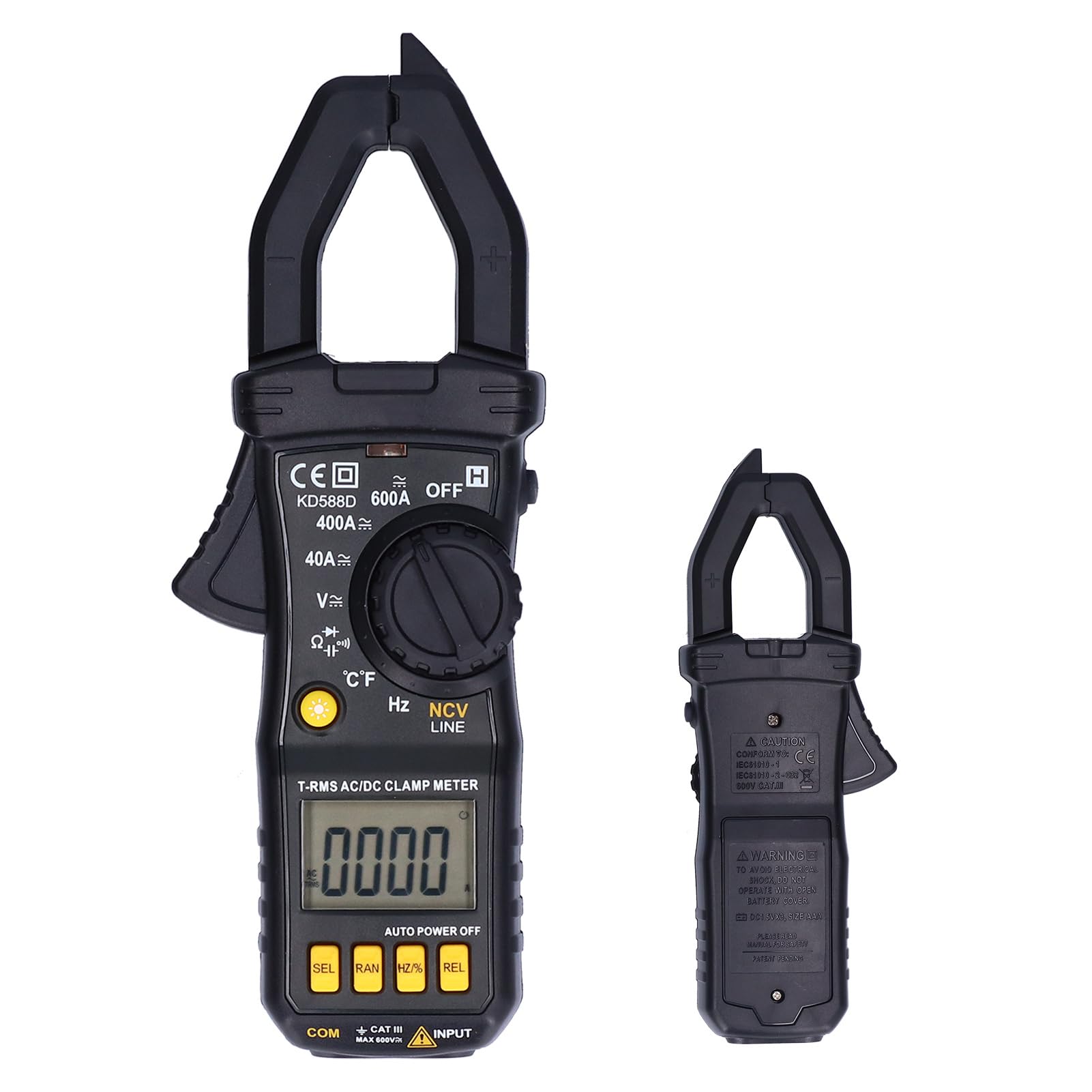 KD588D Pinza amperimétrica digital Voltímetro de verdadero valor eficaz con NCV Detección de voltaje sin contacto Protección contra sobrecarga para electricistas ingenieros