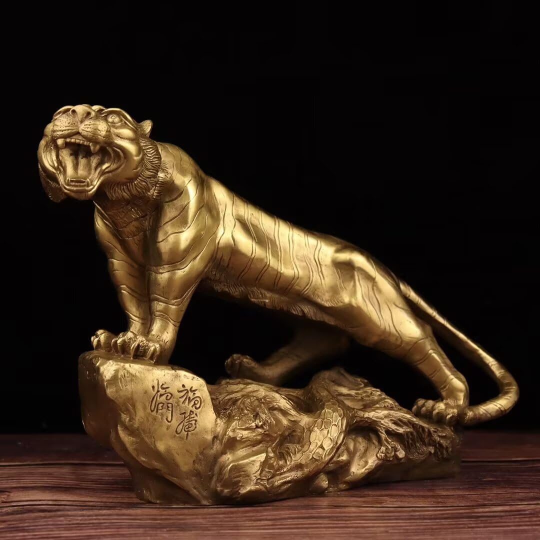 Dytartzx Brass Tiger Statue | Home Office feng Shui Decoration | Zodiac Animal Statue | Wealth and Protection