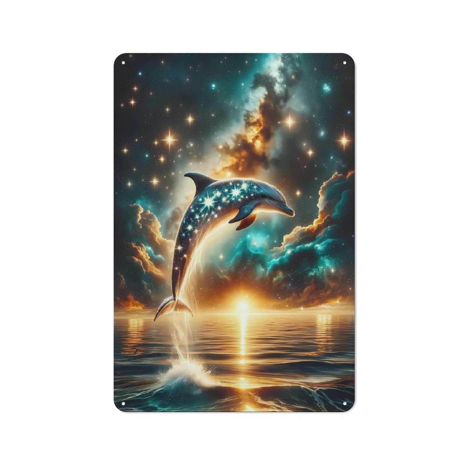 Junmoney Style-12 Cosmic Dolphin Character Metal Wall Decor 30X20cm, Vintage Metal Sign For Home, Shop, Pub Or Studio Wall