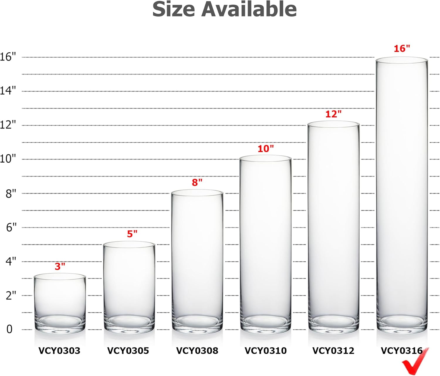 WGVI Quality Thick Weighted Clear Cylinder Glass Vases, 3" W x 16" H, Skinny Bud Tall Vase Floral Bouquet Flower Arrangements Wedding Centerpieces Container Candle Holders Home Decor, 1 Piece - Image 3