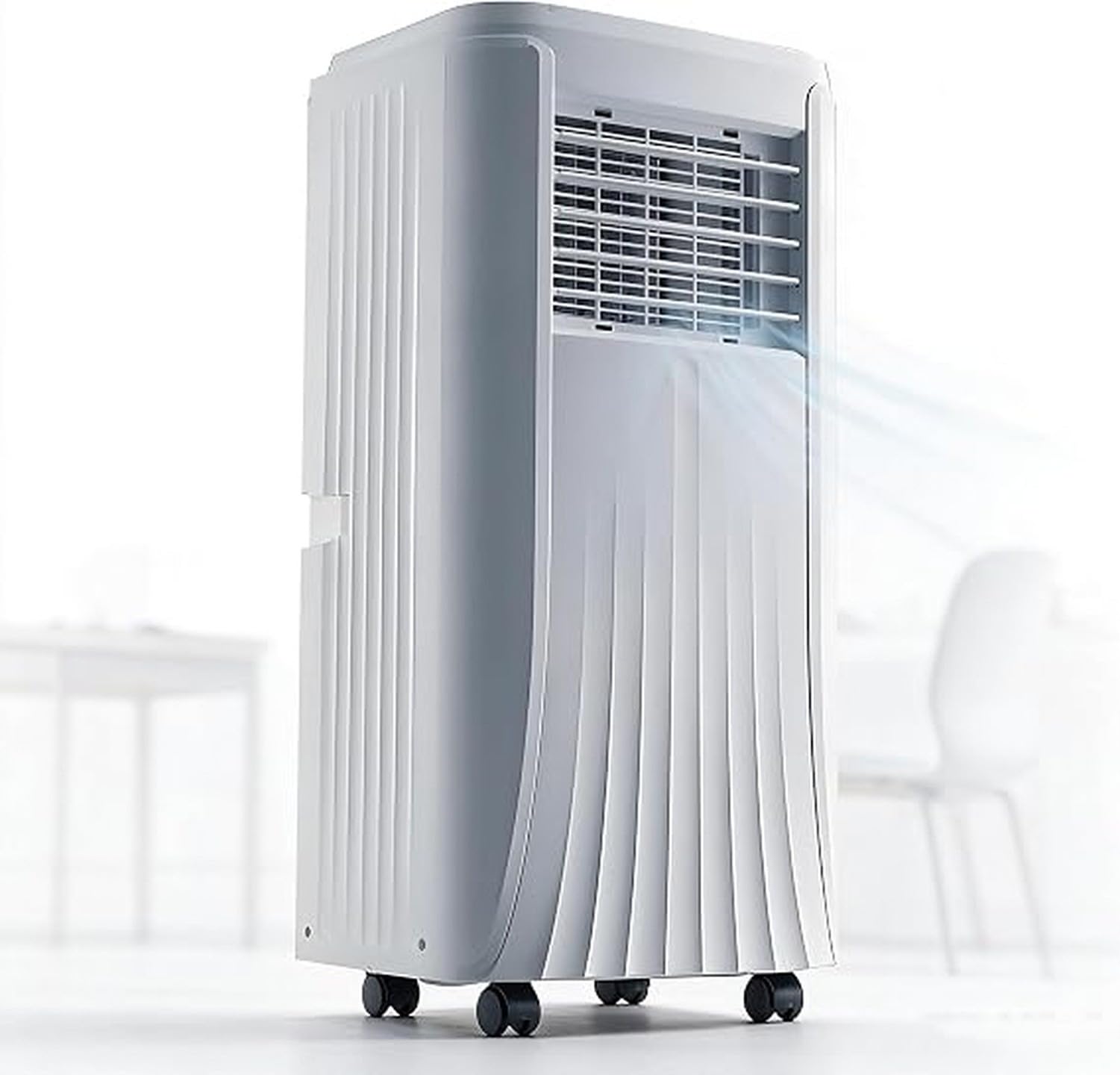 Klimatyzator przenośny 12000 BTU z rurą wywiewną, 3 w 1 chłodzenie i wentylacja, cicha praca, kompletny montaż do okna, timer 24h, do pomieszczeń do 25 m²