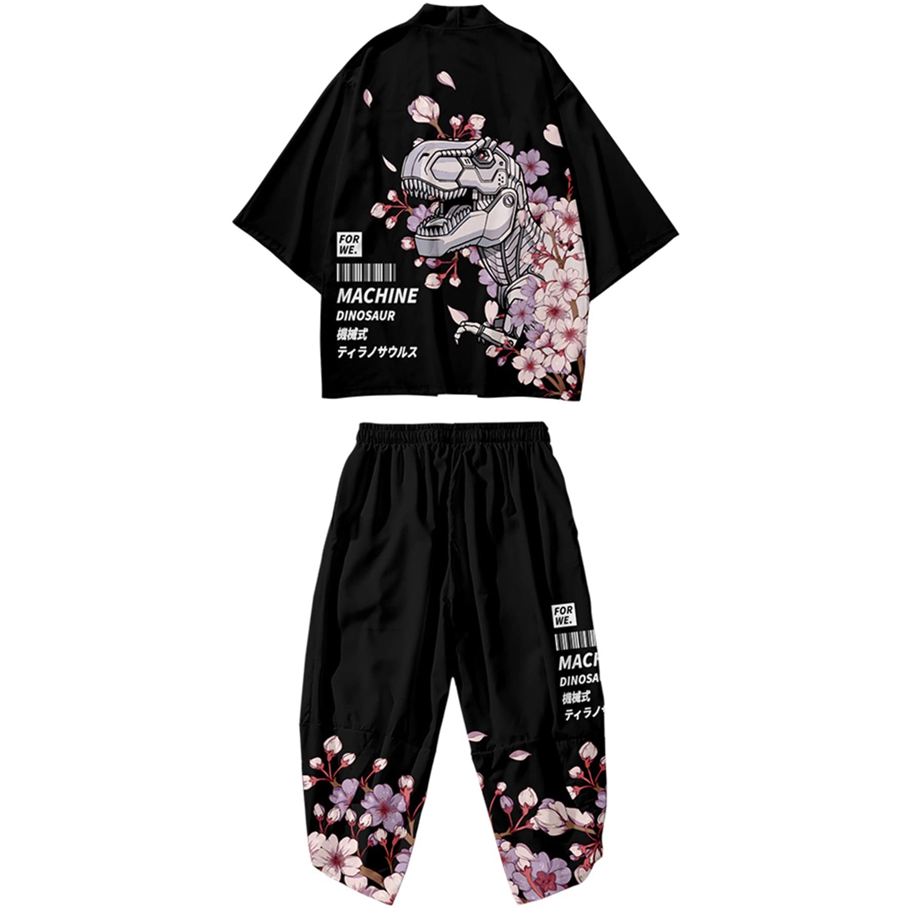 Mens Kimono Set Japanese Kimono Shirt &amp; Shorts 2 Piece Summer Beach Outfits