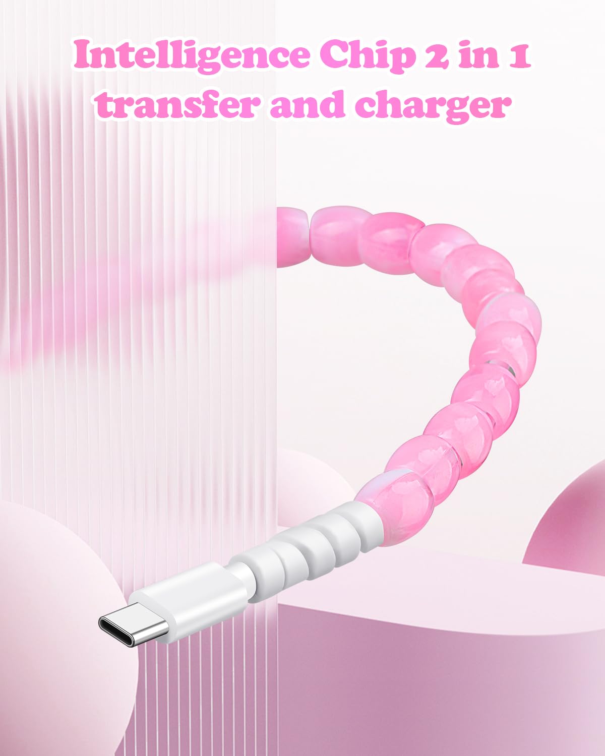 Cable USB para iPhone 16, cable de carga rápida de 66 W, cable USB C a USB C de 3.3 pies, elegante y duradero, con cuentas, cargador tipo C, para niñas y mujeres, para iPhone 15, Samsung S25, S24