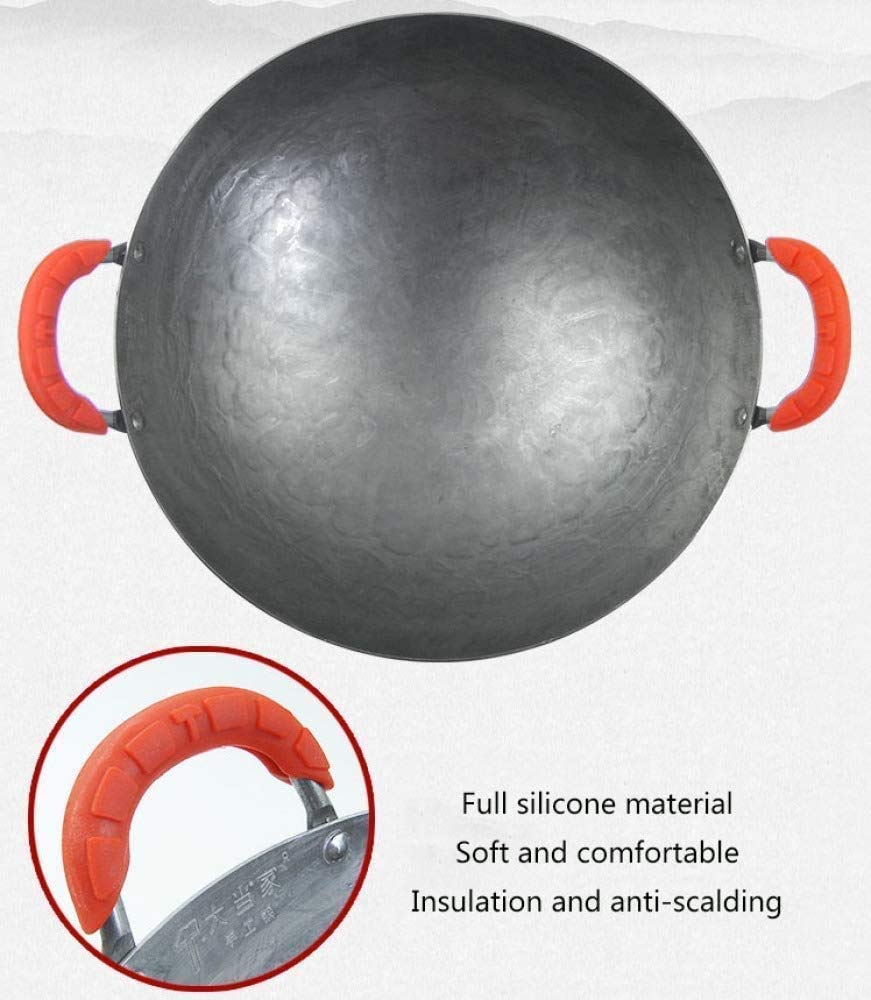 Pentole da Picnic, Wok, Padella, Wok in Ferro Rotondo con Wok Basso/Terra/in Ferro battuto, Wok in Acciaio Inossidabile binaurale per arrosti, fornelli a Gas, 38 cm, 38 cm