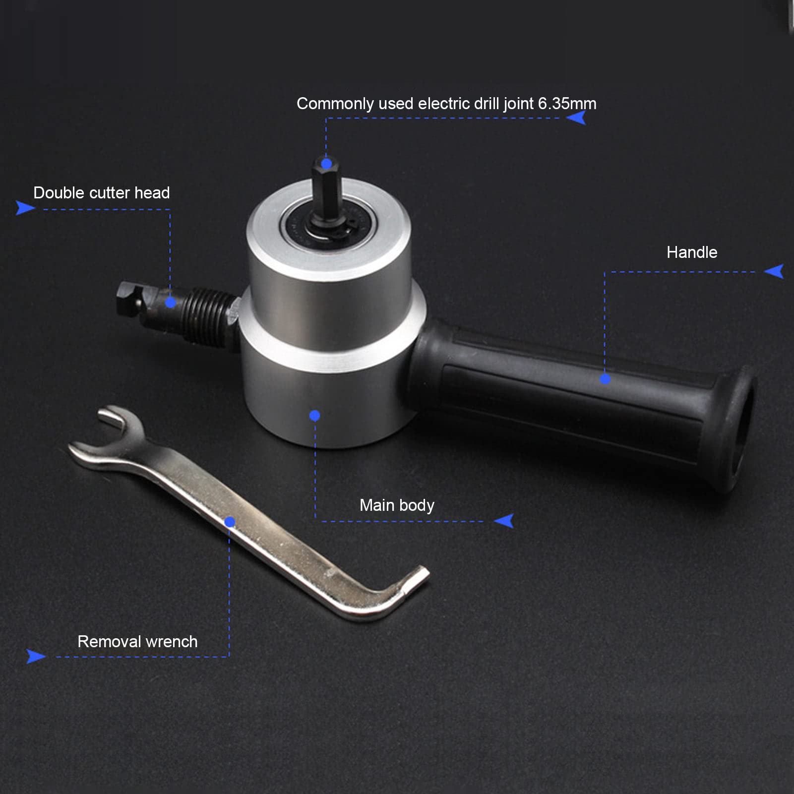 Double Sheet Metal Nibbler Cutter Adjustment High Hardn Multifunctional Drill Attachment Metal Nibbler Tool Kit Attachment for Simple Installation and Use for Automotive Maint