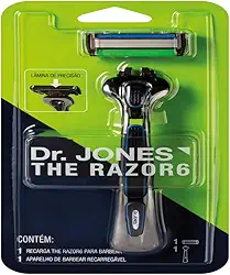 DR. JONES Aparelho de barbear com 6 lâminas, fita lubrificante, cabo ergonômico e faixa de segurança