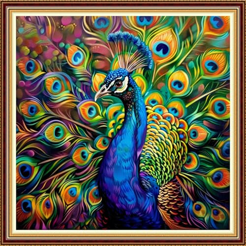Image of Fanxvivy Stamped Counted Cross Stitch Kits for Adults Printed Cross-Stitch Patterns 11CT Stamped or Counted Cross Stitching Embroidery Kit Needlepoint Kits-Colorful Peacock 18x18 inch