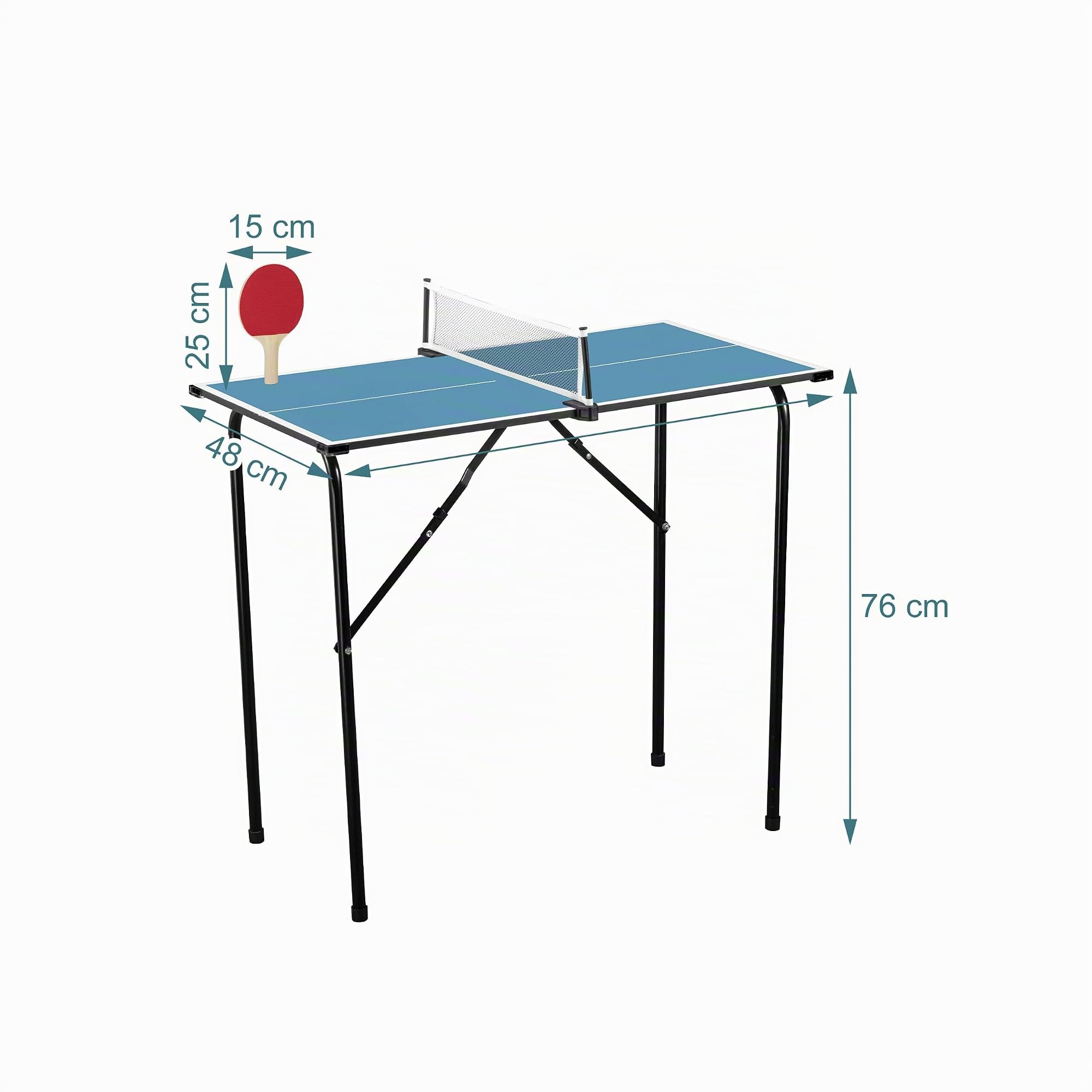 Relaxdays Mini tavolo da ping pong pieghevole, tavolo da ping-pong da interni, salvaspazio, altezza 76 x 88 x 48 cm, MDF e acciaio, blu