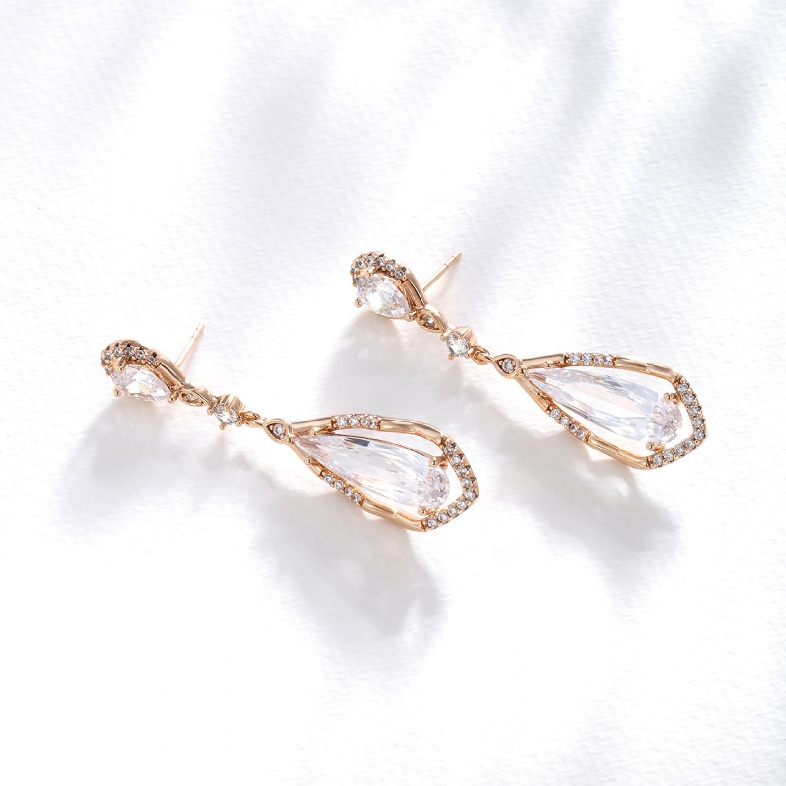 Orecchini in oro rosa 9 K/14 K/18 K, gioielli autentici con gocce di moissanite, eleganti lacrime in oro rosa Au 375/585/750