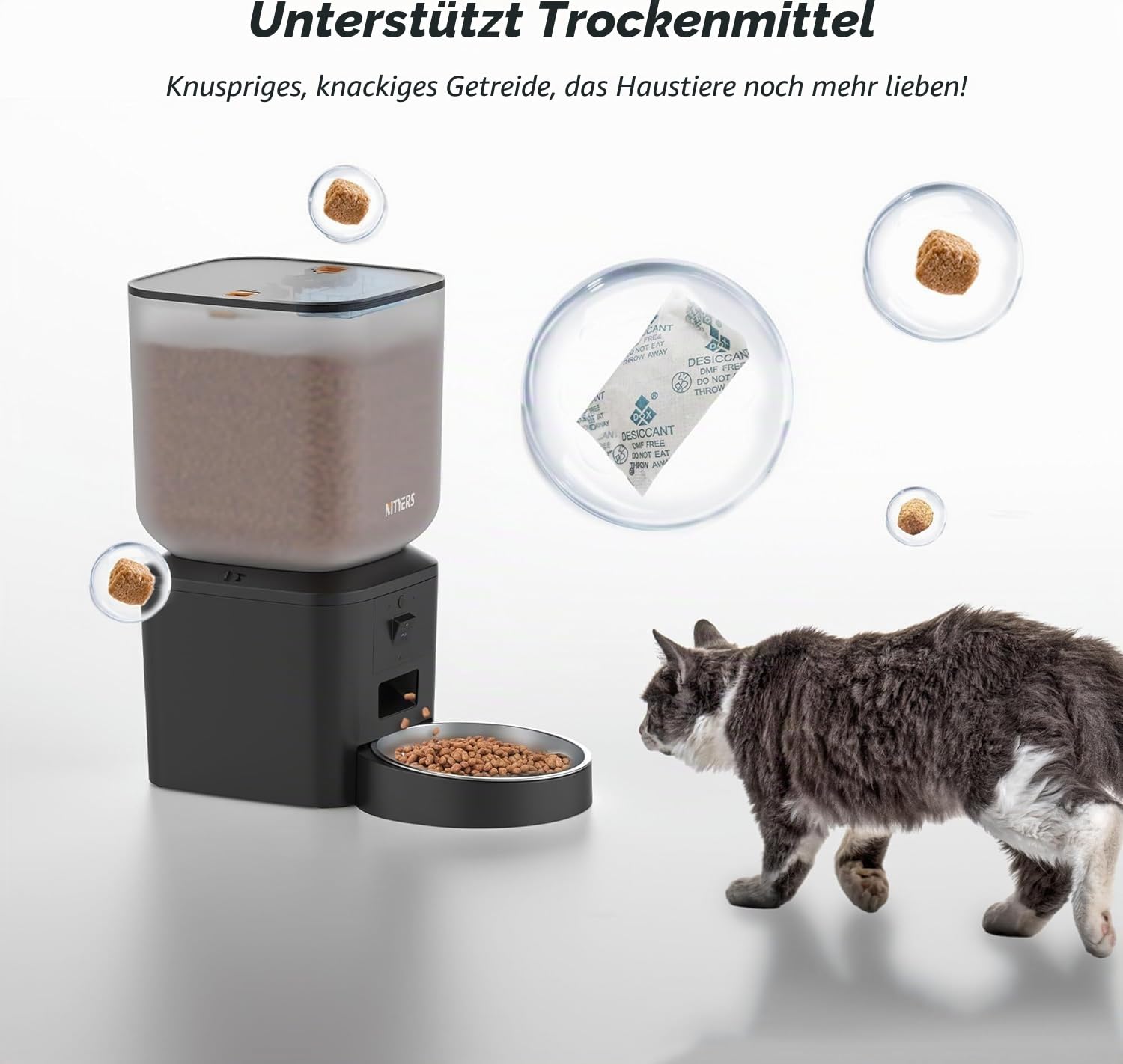 Automatischer Futterspender für Hunde und Katzen mit Kamera & WLAN - 8L/34 Tassen, 1080P Nachtsicht, 2.4 & 5G WiFi, 2-Wege-Talk, 10s Sprachaufnahme, Zeitgesteuerter Futterspender, bis zu 99 Portionen