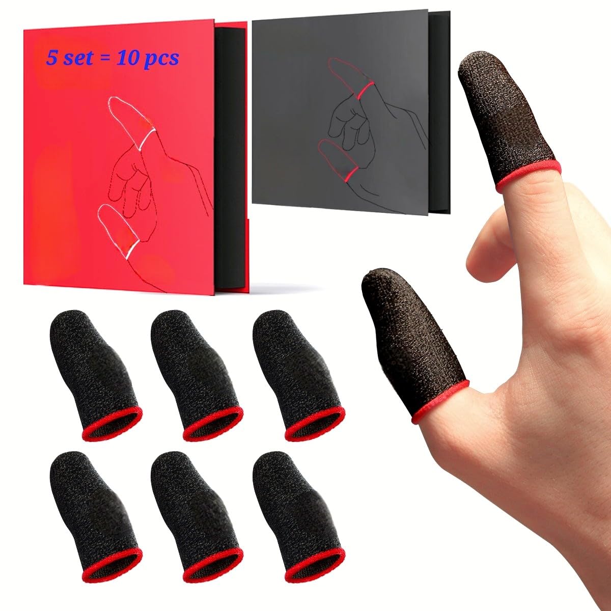 Finger Sleeve for Mobile Game (10 Pieces) Anti-Sweat Breathable Touch Screen Thumb Covers. Universal Fit- Adapts to different finger sizes for a snug and comfortable fit. Pack of 2 Pair.-picture-11