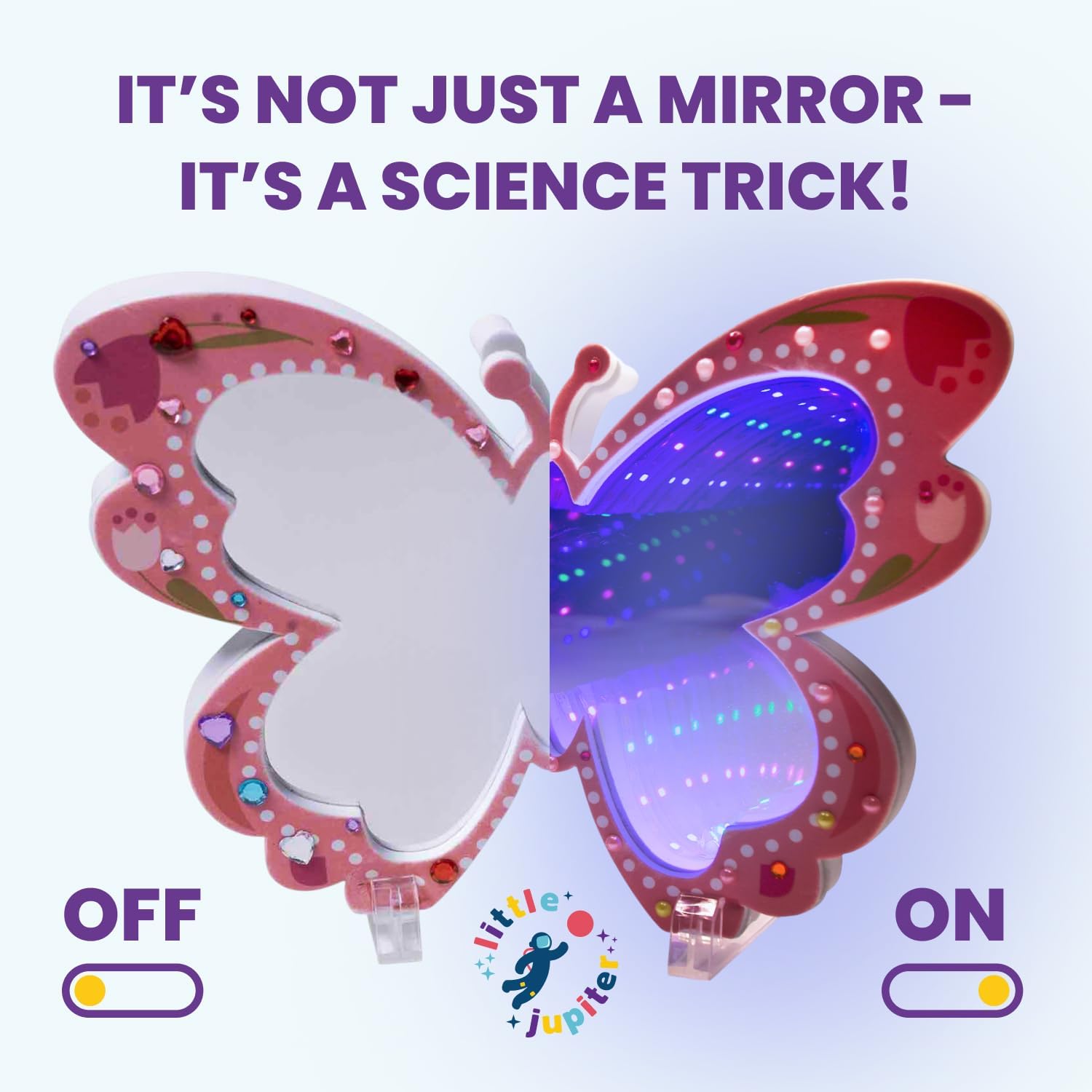 DIY Butterfly Space Mirror Light - 2 in 1 Mirror & Space Tunnel Effect with LED Lamps - Perfect Science Kids Arts and Craft Activity Kit for Girls 7-12 Years Old - Foam Craft with Gem Art Decorations image 4 of 6 B0DWX3S9G1