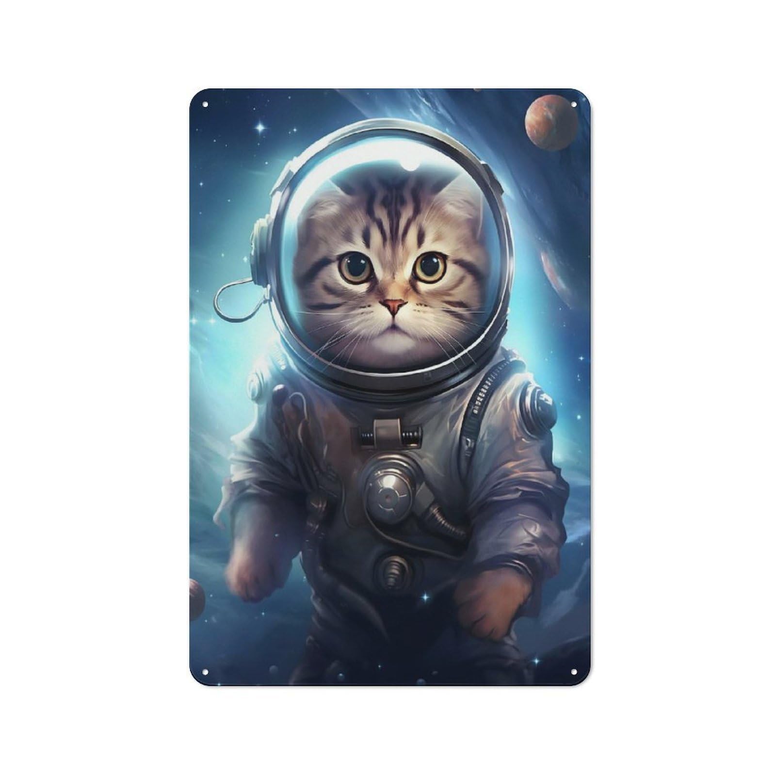 Cosmic Space Cat Industrial-style Tin Sign 30x20cm for Garage Or Workshop, for Garage, Workshop And Man Cave Decoration