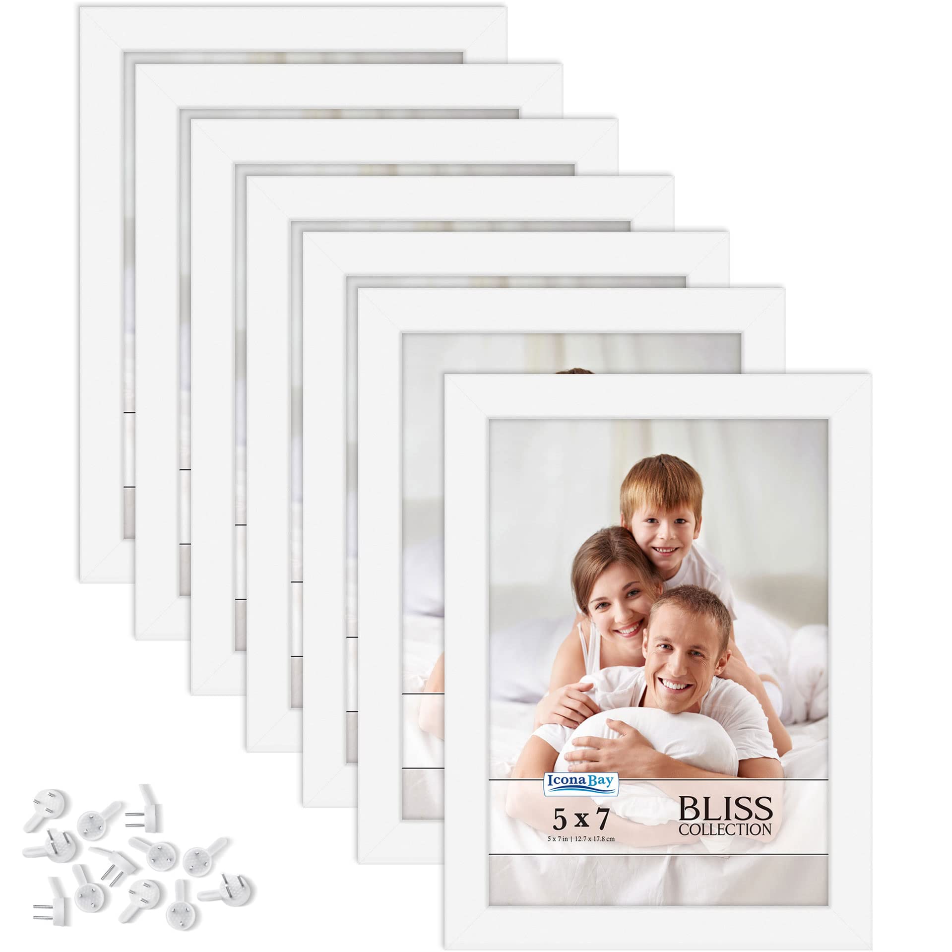 Icona Bay 5x7 Picture Frames (White, 12 Pack), Modern Style Wood Composite Frames Table Top or Wall Mount, Bliss Collection