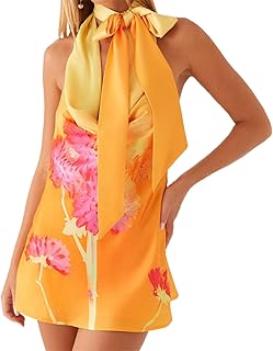 Women Y2K Strapless Mini Dress Summer Sexy Floral Backless Halter Silk Satin Scarf Short Formal Dresses - Buy now