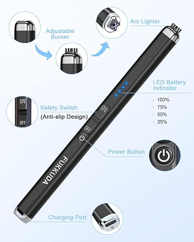 Miniatura 6 de Encendedor eléctrico de doble arco recargable USB encendedor de arco de plasma para vela negro obsidiana