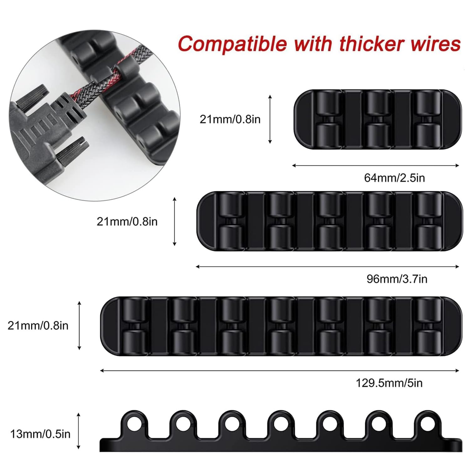 SOULWIT Upgraded Cable Holder Clips, 3-Pack Cable Management Cord Organizer Clips Silicone Self Adhesive for Desktop USB Charging Cable Power Cord Mouse Wire PC Office Home (3/5/7 Slot,Black)
