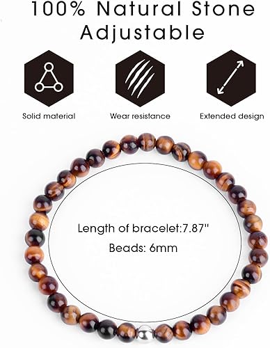 Miniatura 50 de Black Beaded Bracelets for Men Boys: 6mm Obsidian Onyx Lava Beads Mens Bracelet Set Mens Jewelry - Cool Anniversary Valentines Fathers Birthday