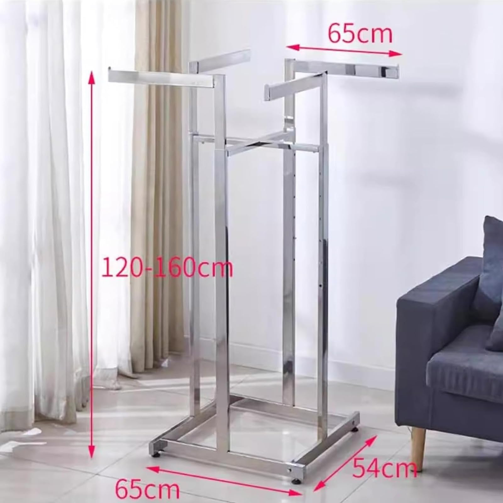 Heavy Du 4-Way wieszak na ubrania, metalowy stojak na ubrania, 119 cm do 160 cm, hanr detaliczny, na koszule i ubrania, do użytku komercyjnego (biały)