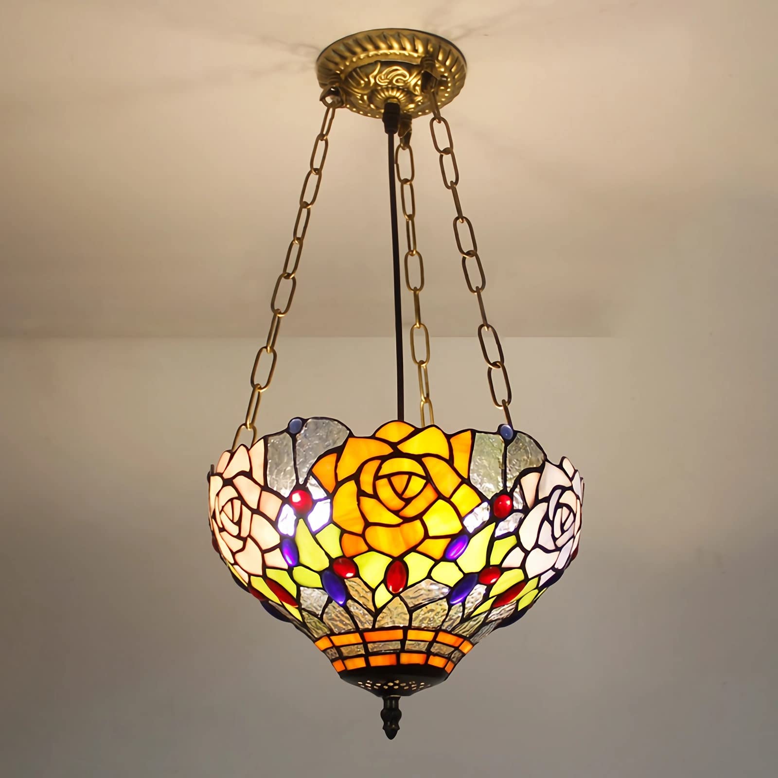 YNIYUJKL Tiffany-Style Chandeliers, Stained Glass Ceiling Pendant Light Fixtures For Living Room Bedroom Kitchen Hallway, E27 Bulb, Max40W,27