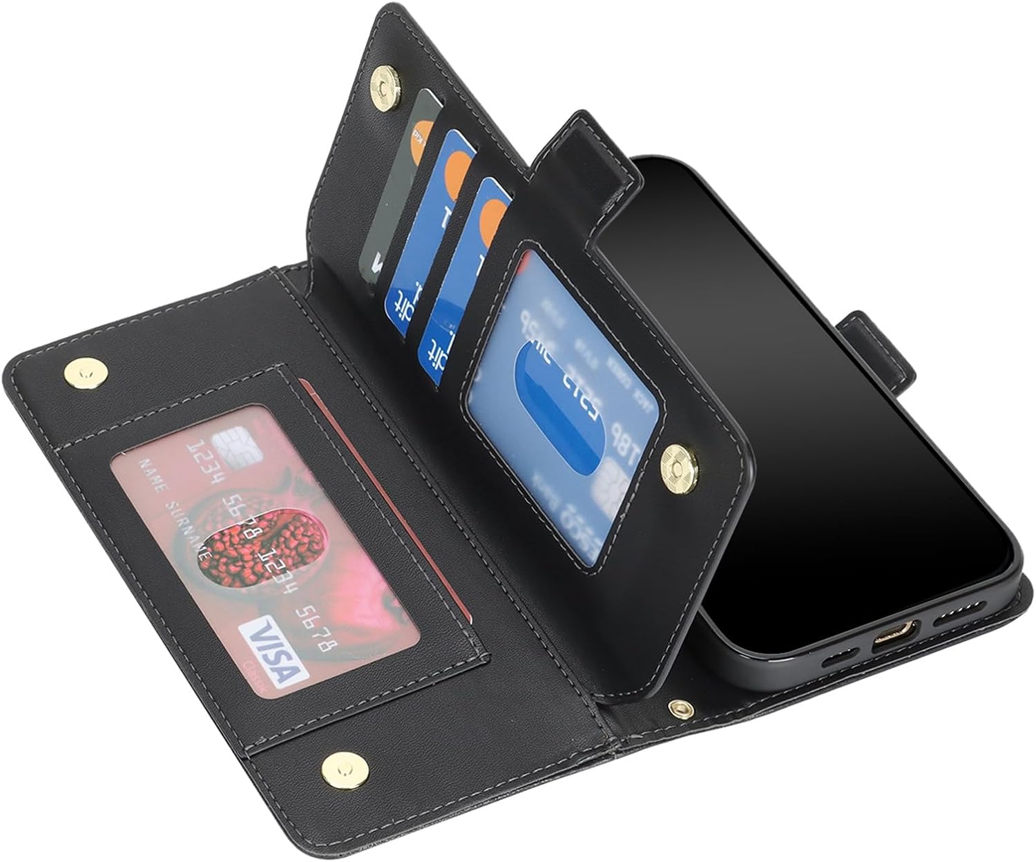 Jaorty for iPhone 16 Pro Max Phone Case Wallet with Crossbody Strap, Shoulder Necklace Lanyard,flip Cover PU Leather, Rhombus for Women Men, Zipper Pocket, Kickstand, Card Holder, 6.9" Black - Image 8