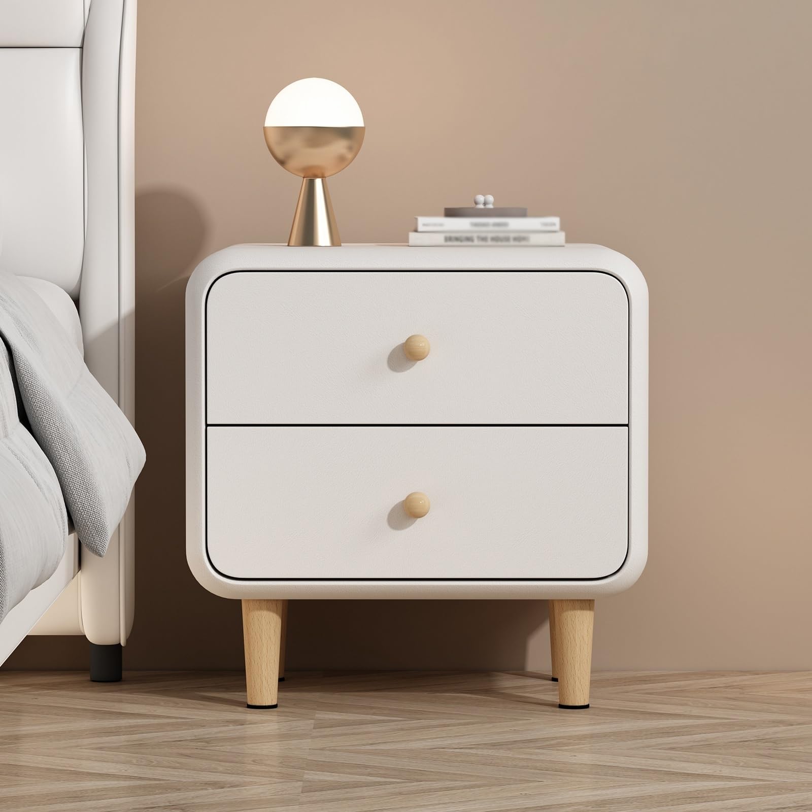FYIYIEW bedside table, No Installation Required Arc Corner Design To Prevent Bumps(White,45cm/17.7in)