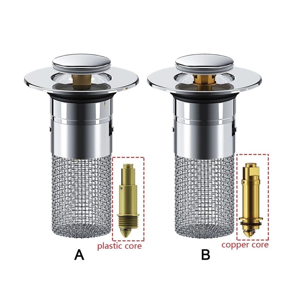 Enchufe de Fregadero Universal. Tapón de desagüe for Lavabo de baño Plateado con colador for atrapar el Pelo(Silver)