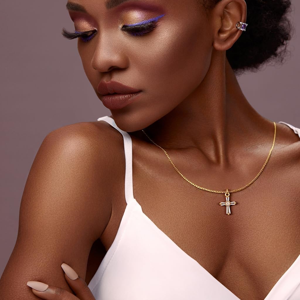 Cross Necklace for Women, 18K Gold Plated Hypoallergenic & Cubic Zirconia Pendant, Elegant Clavicle Chain for Daily Wear & Gifting - Image 5