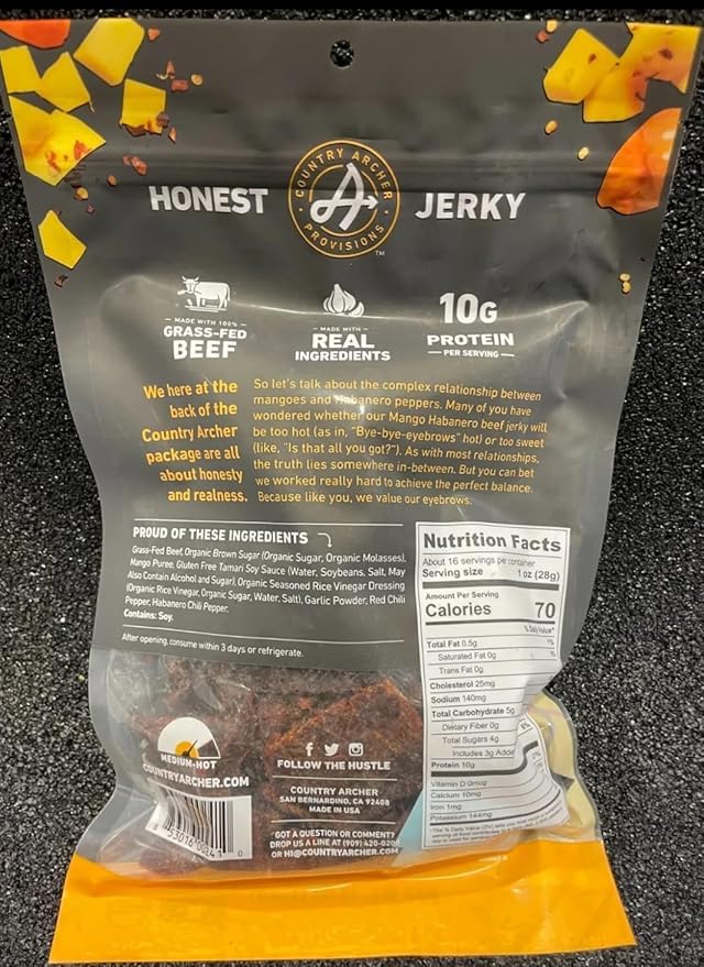 Generic 2 PACK (2 lbs) Grass-Fed Beef Jerky, Mango Habanero Flavor, 16 oz – High Protein Snack Pack, Gluten-Free, Paleo, Made with 100% Grass-Fed Beef