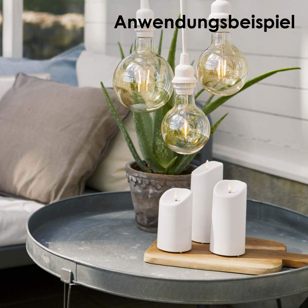 5er Set M LED Außen-Kerze 3D-FLAMME Timer warmweiß, Höhen 13/ 15/ 18cm