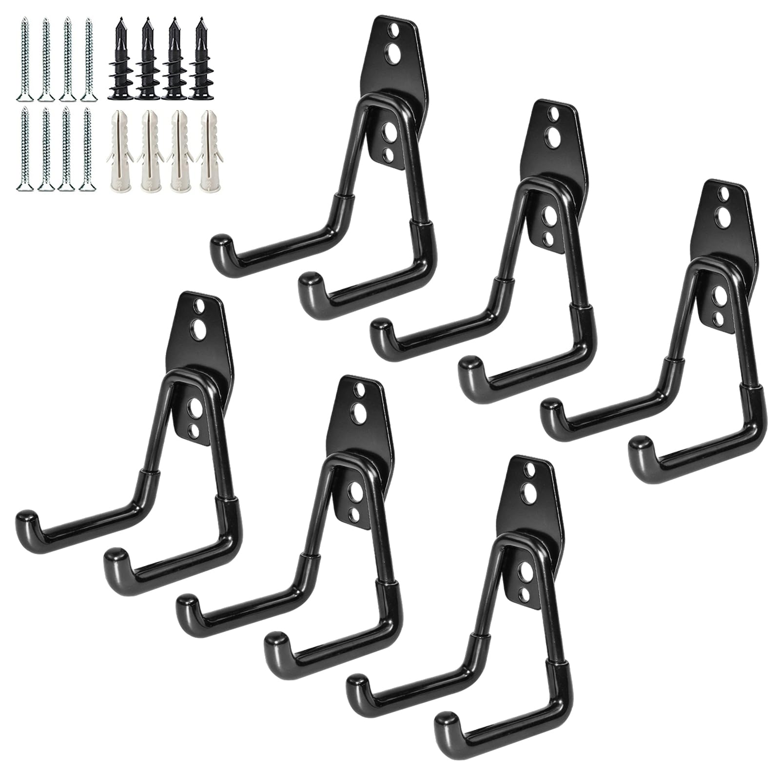 Garage Storage Utility Hooks，Garage Garden Tool Organizer，Steel Wall Mount Hooks, Garden Small U Hooks (6 Pack-Black)