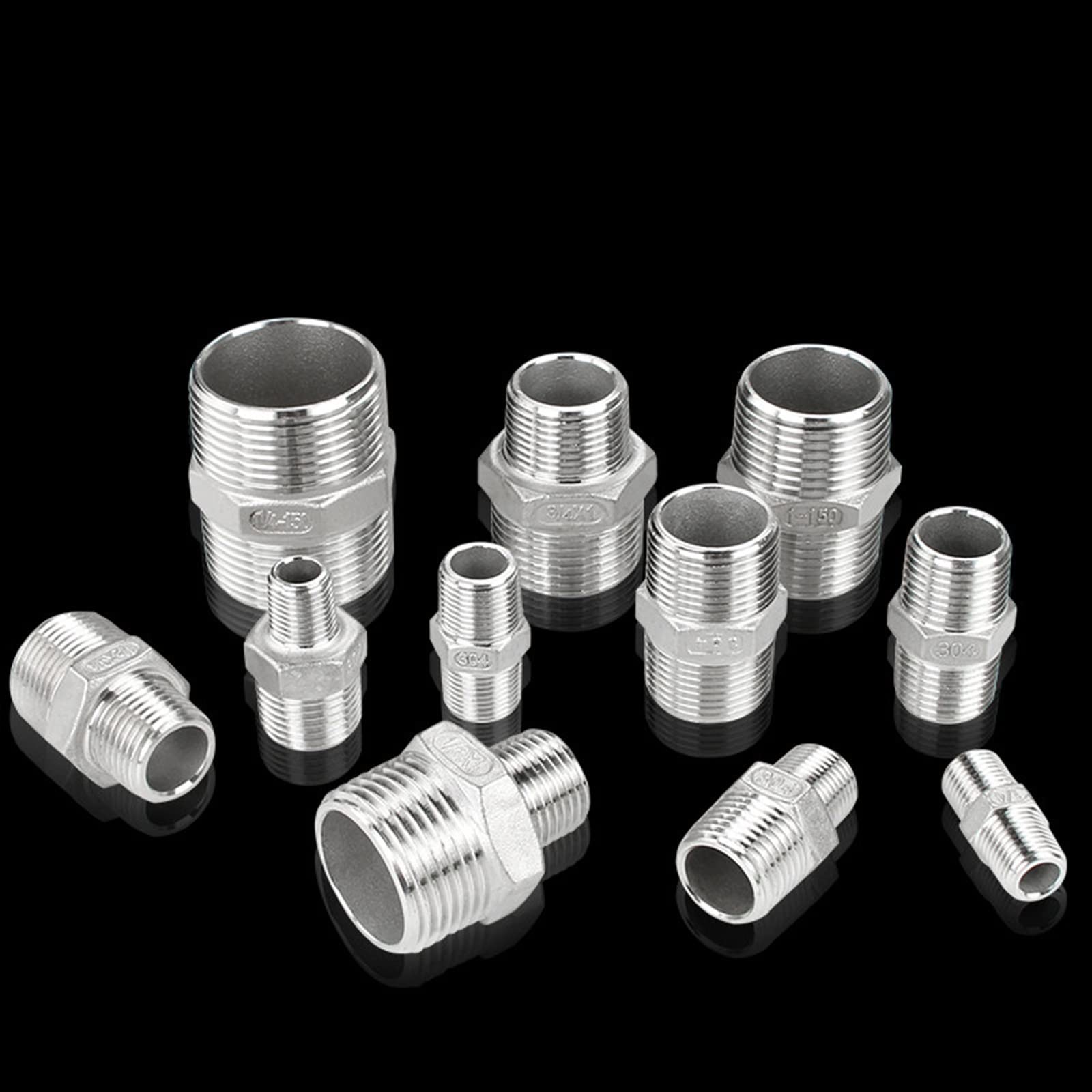 Coupling, Stainless Steel Hex Nipple,Male Thread 304 Stainless Steel Hex Nipple Union Pipe Fitting Connector Brass Hose