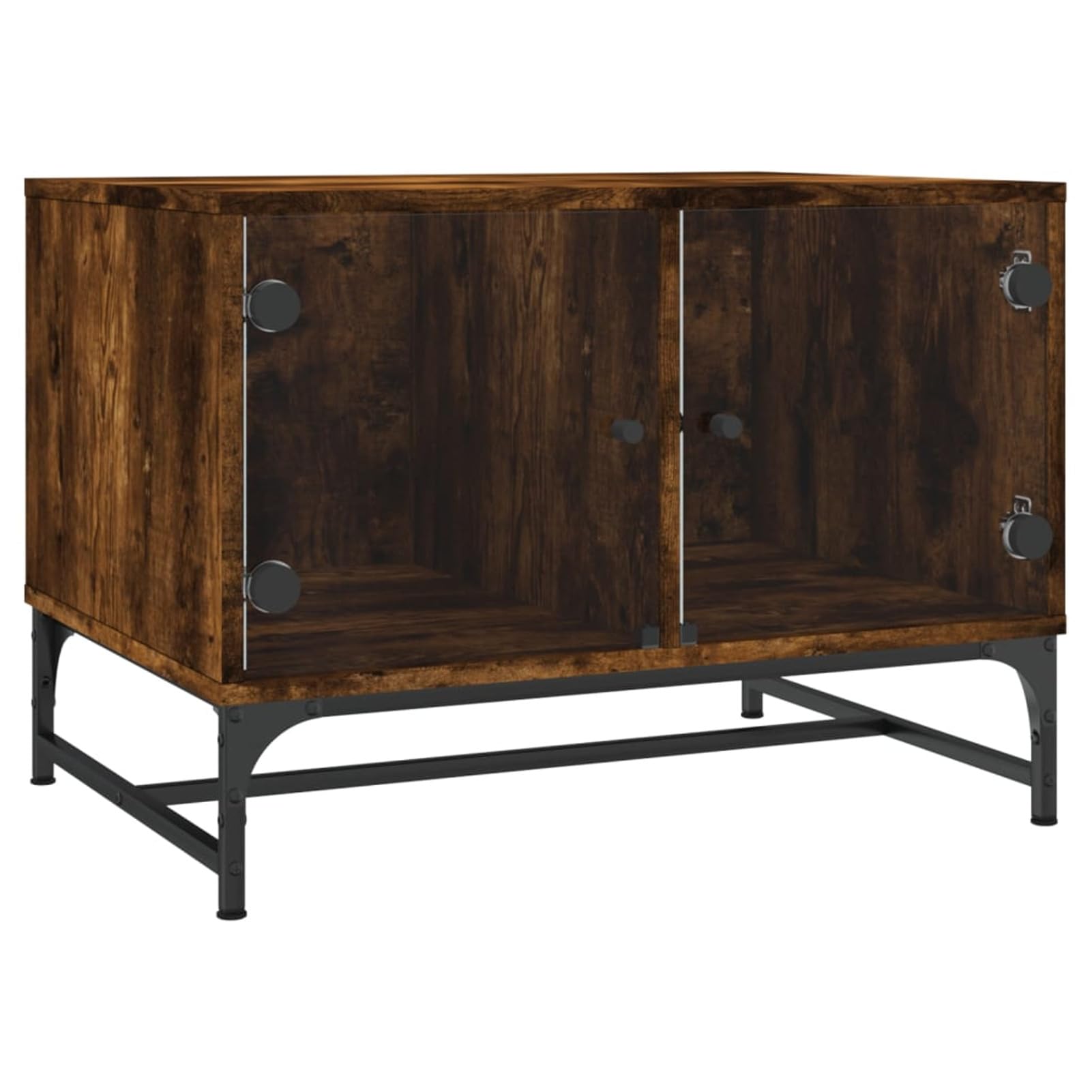 Homgoday Tavolino da caffè con ante in vetro rovere fumé 68,5 x 50 x 50 cm, tavolino da tè per soggiorno, sala d'accoglienza degli ospiti, camera da letto e ufficio