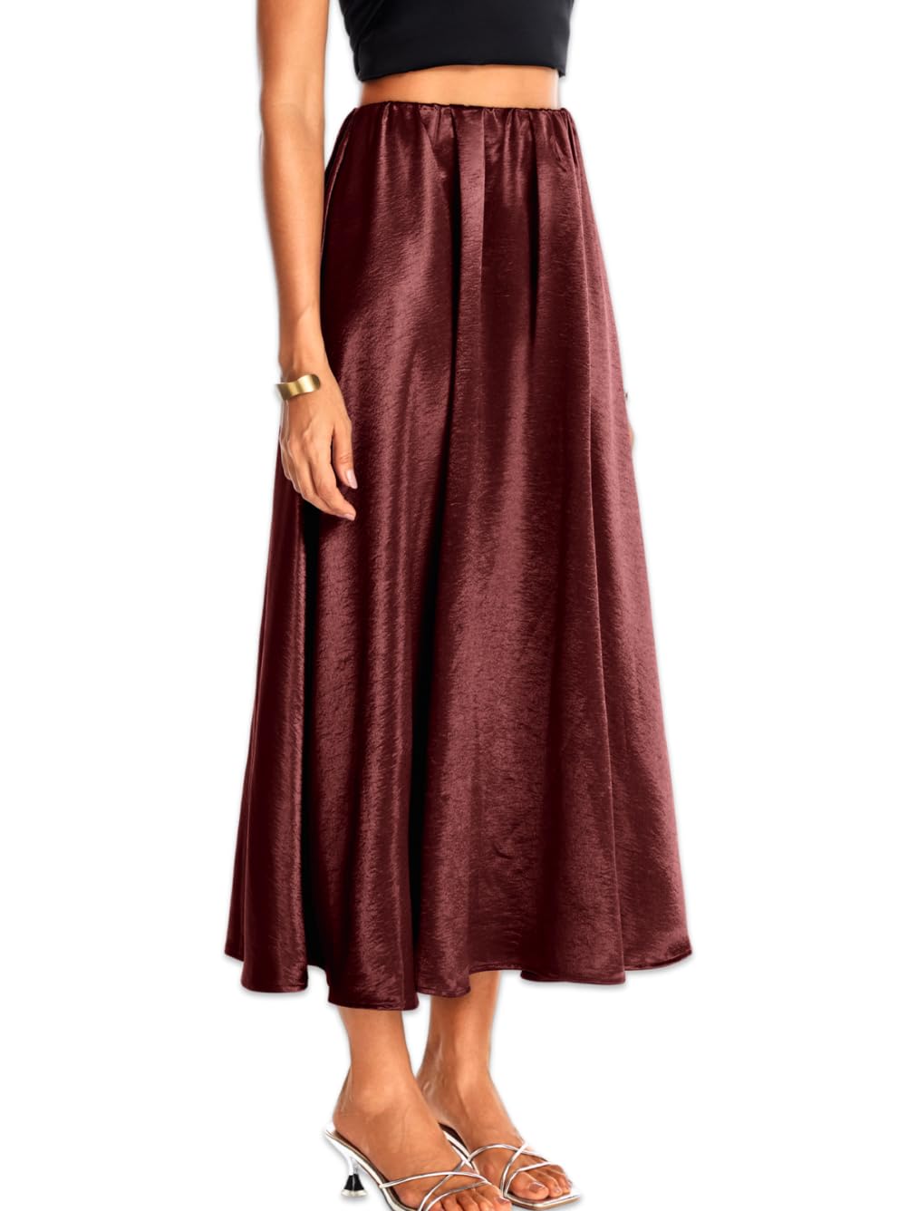 Womens Heavy-Drape Satin Maxi Skirt Elastic High Waisted A-Line Formal Skirts for Special Occasions