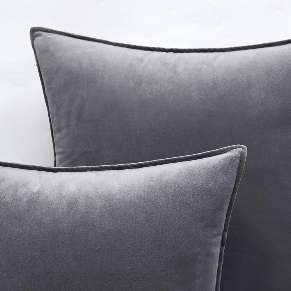 MIULEE Pack of 2 Decorative Velvet Throw Pillow Cover Soft Pillowcase Solid Square Cushion Case for Sofa Bedroom Car 18x18 Inch Dark Grey