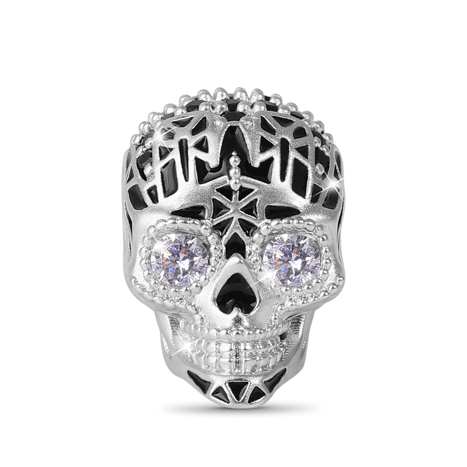 GNOCE Punk Skull Charms Beads 925 Sterling Silver Charm Bead Con Cubic Zirconia Stone Adatto a Tutti i Bracciali/Collana Regalo Fatto a Mano Per Amico