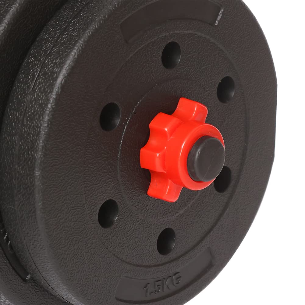 BAKAJI Set 2 in 1 Manubri Regolabili con Barra Bilanciere e 12 Dischi Totale Peso 25kg (4x2.5kg + 4x2kg + 4x1.5kg), Rivestimento Nero e Rosso in Gomma Piuma Antiruggine Antiscivolo, Fitness