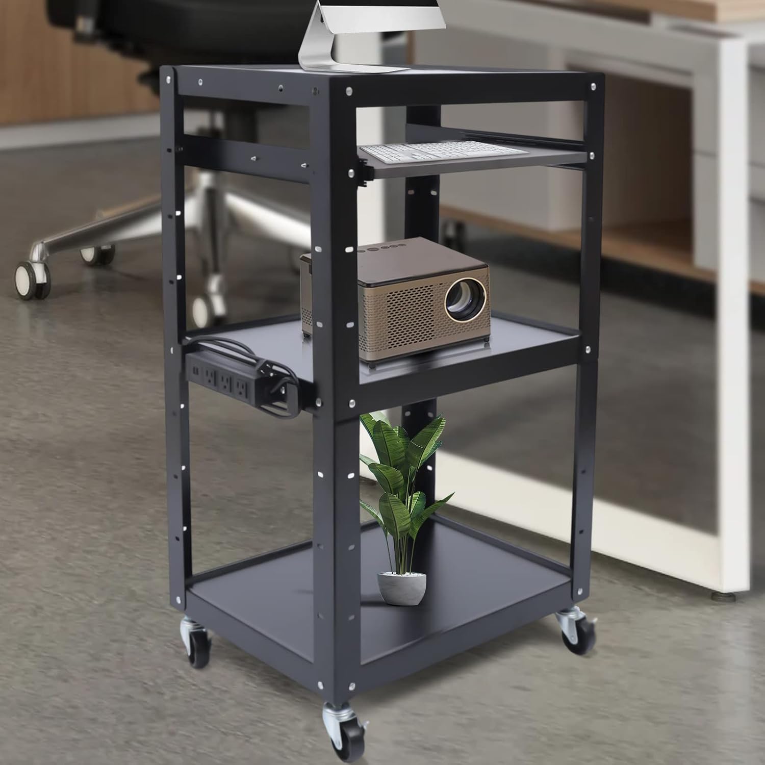 Av Cart, 24*18*42in Standing Desk Stand Height Adjustable Rolling Storage Cart Large Capacity Rectangular Av Carts Home Office Desk with Universal Wheels for Classroom Conference Room Office