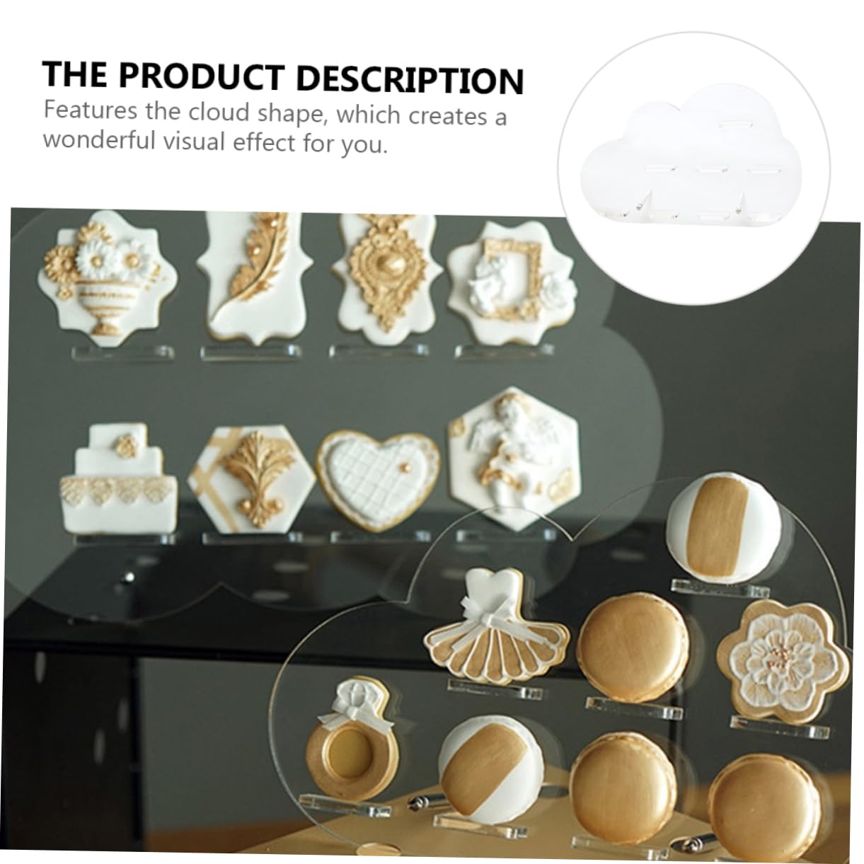 SOLUSTRE 1pc Transparent Macarons Display Stand Acrylic Dessert Holder for Wedding and Party Unique Cloud Shape Design for Showcasing Treats and Desserts