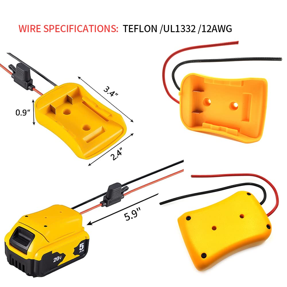 Adattatore per ruota motrice per Dewalt 14,4 V/18 V/20 V Morsetti per cavi per batterie agli ioni di litio, porta CC e lampada da lavoro a LED, doppio caricatore USB, connettore di alimentazione (A)