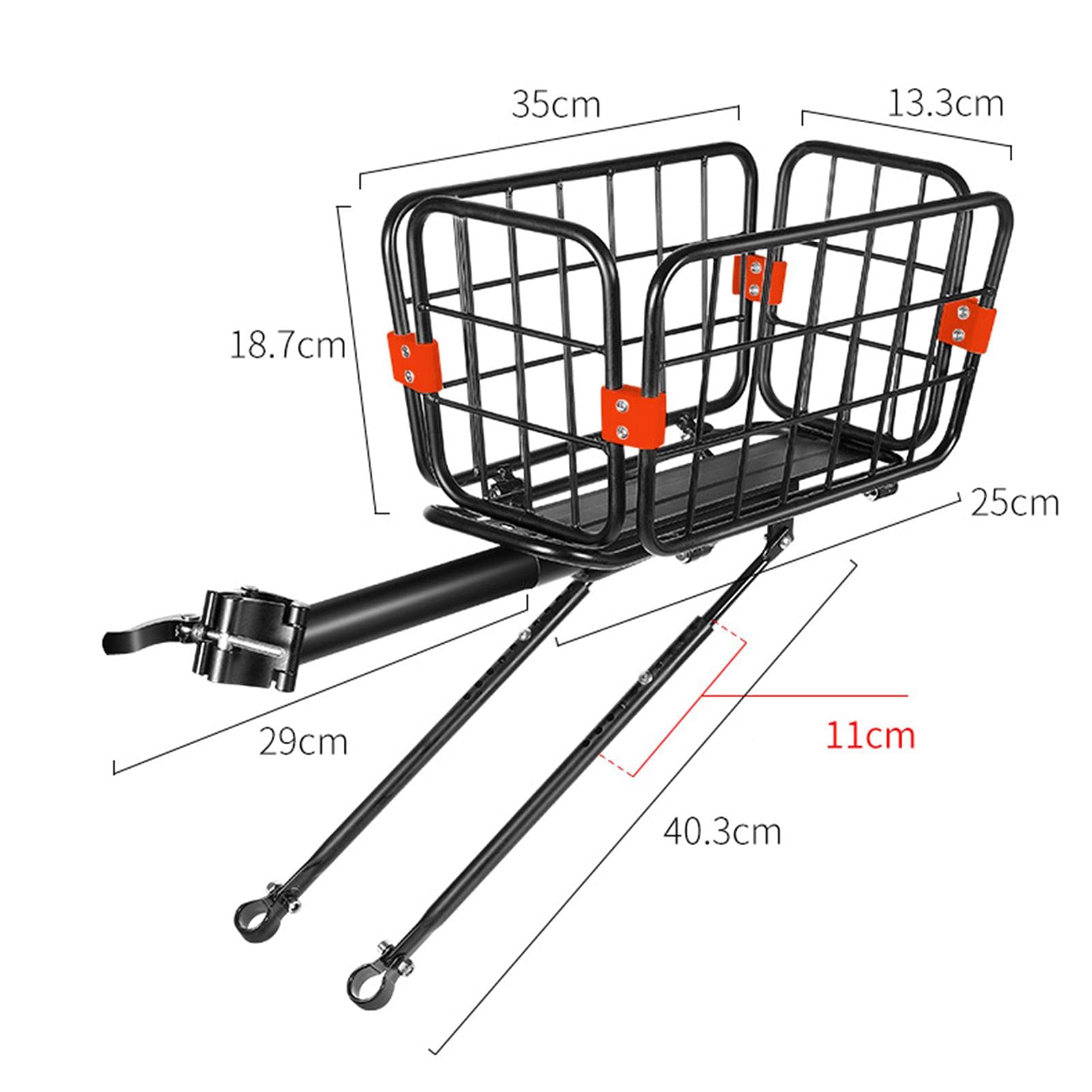 Aluminiowy bagażnik rowerowy 2 w 1, regulowany bagażnik rowerowy | i tylny kosz bagażowy, obciążenie 55 kg