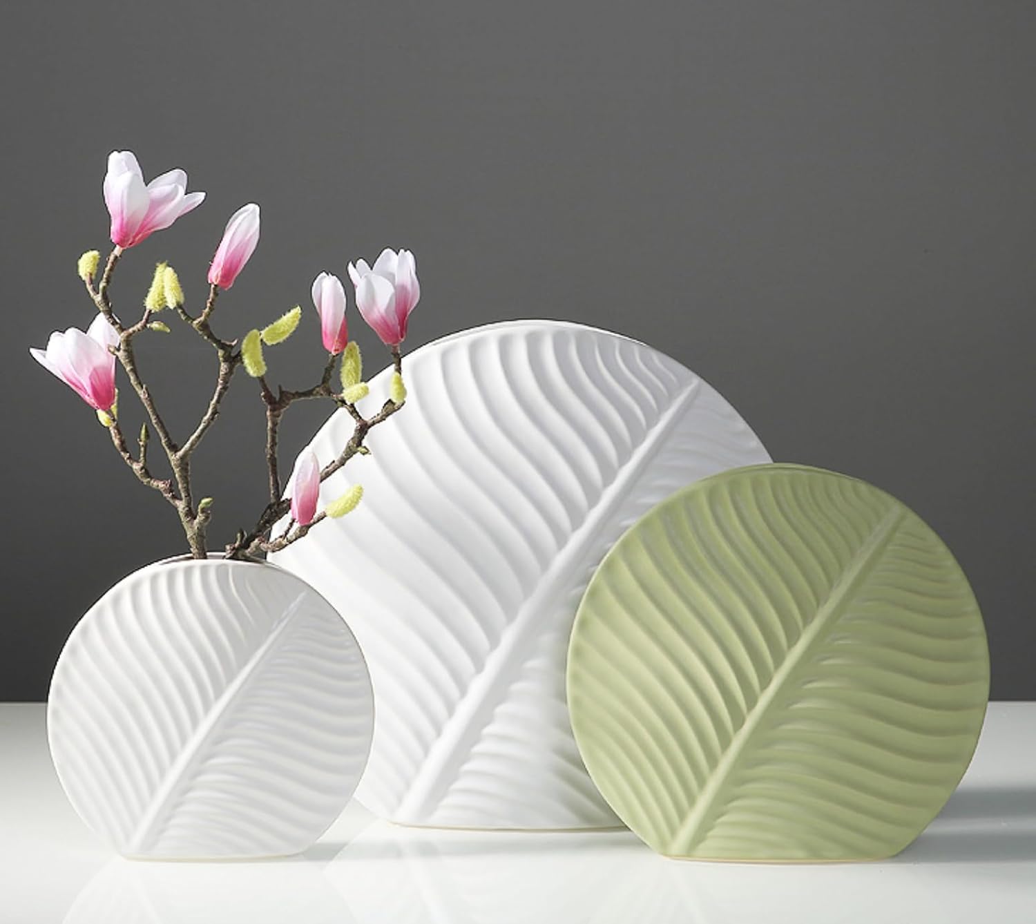 Green Ceramic Vase for Home Decor - Modern Minimalist Boho Style Flower Vase, Perfect for Living Room, Office & Table Centerpiece (Light Green, M)