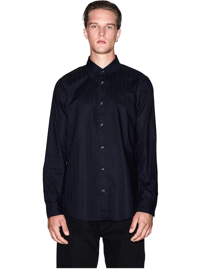 Navy Armani Exchange Cotton Jacquard Button Down