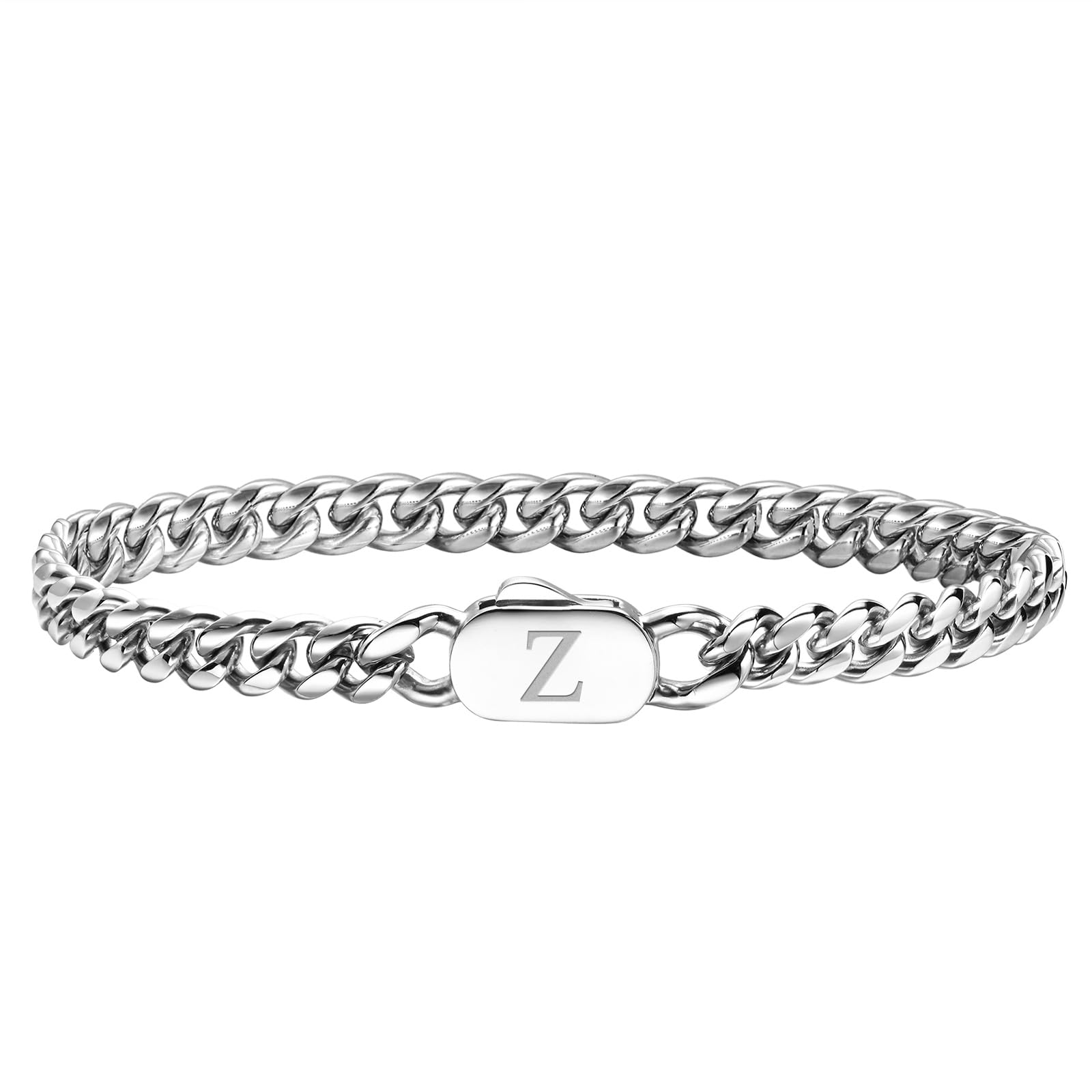 XUANPAI Initiale Armbänder für Männer, A-Z Letter Armband Silber Herrenarmband mit Initiale, Edelstahl Stylish Non Tarnish Cuban Link Armband für Männer Schmuck Geschenke,21cm