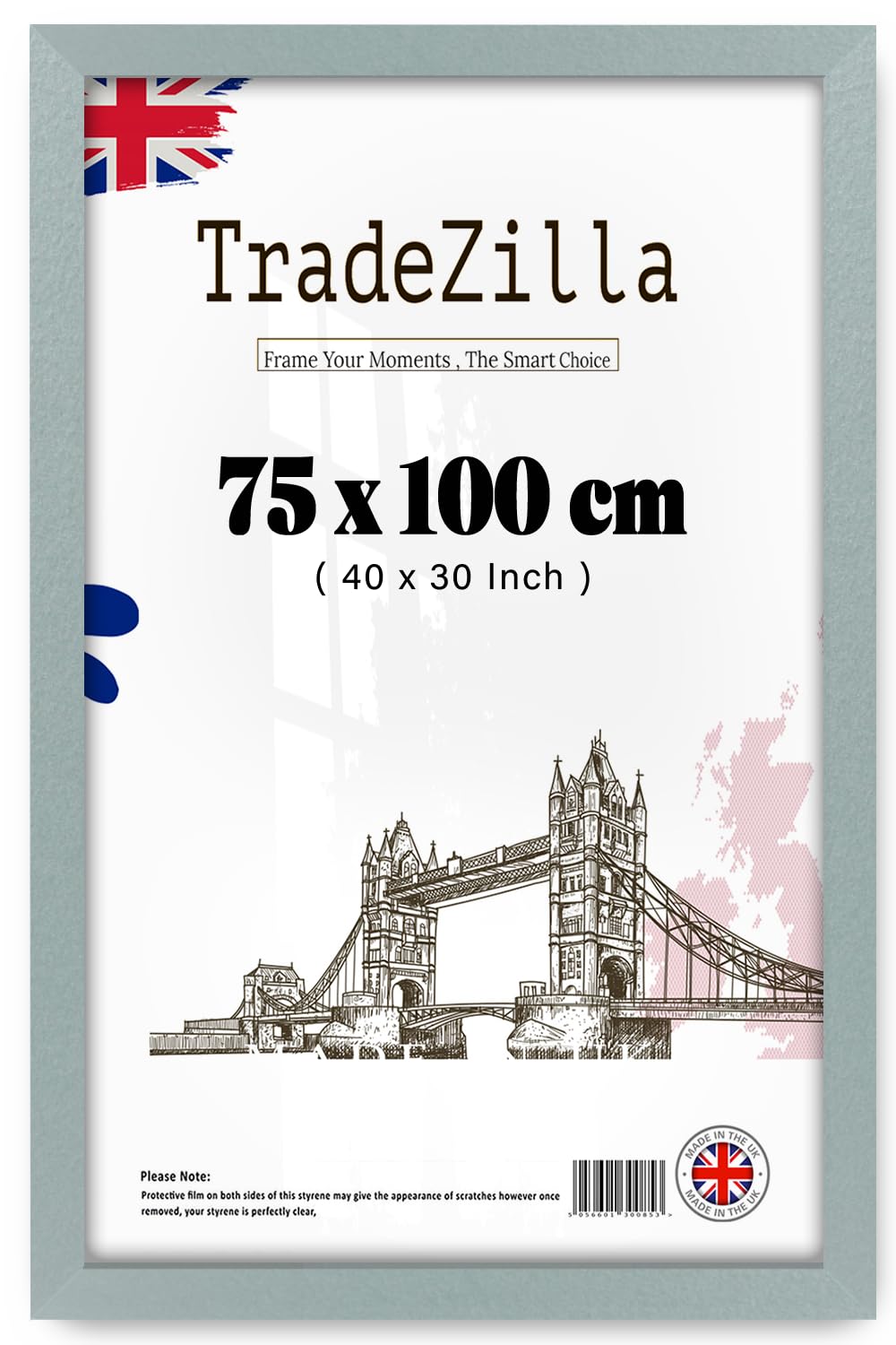TradeZilla | Traditional Picture Frame (75 x 100 CM) - 750 x 1000 mm Strong & Clear Perspex For Print/Photo/Wall Gallery-Family Photos 40x30 Inch [ Silver ]