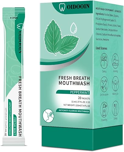 Oidooin Paquetes de enjuague bucal Tiras de enjuague bucal de menta para un aliento fresco, paquetes de viaje aprobados por aerolíneas, ideal para