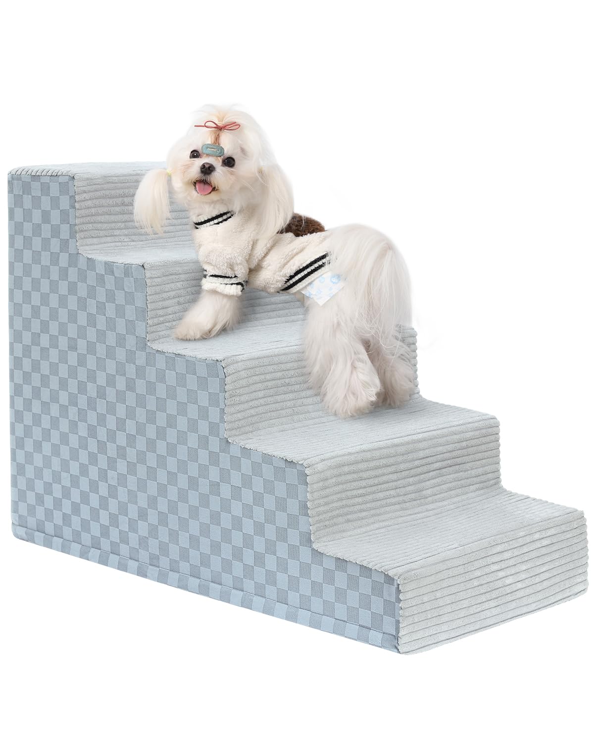 Vfrog Dog Stairs for Small Dogs,22" H,5-Step Dog Steps Ramp for Bed and Couch with High Density Foam,Non-Slip Pet Steps for Dogs and Cats,Pet Stairs