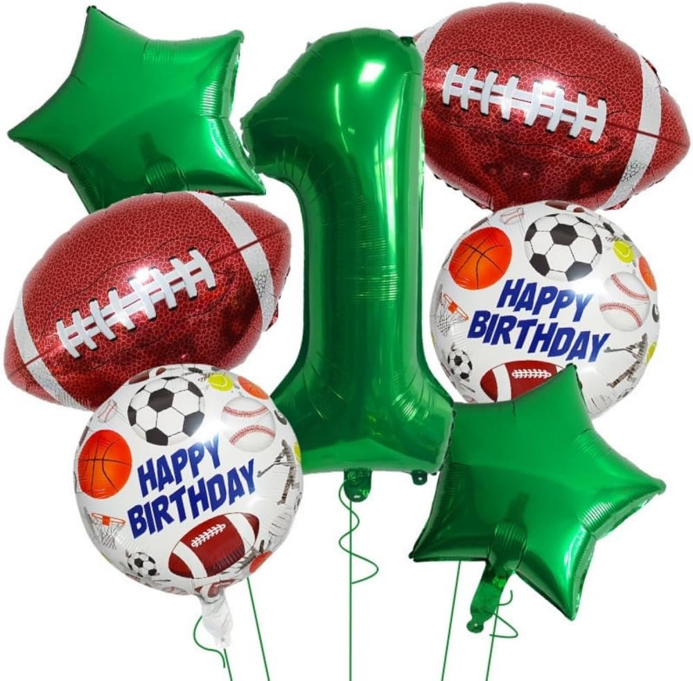 32 Inch Green Number 1 Balloons, Football 1st Birthday Party Decorations for Boys, 1th Birthday Football Party Games Decoration Supplies Balloon. (Green 1)