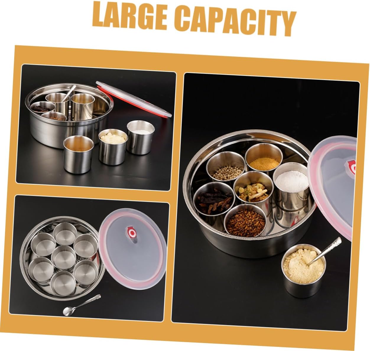 1set Stainless Steel Condiment Container for Kitchen Seasoning Canister Lid Compact Spice Box for Salt Pepper and More for Home and Restaurant Use